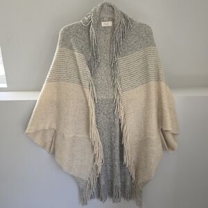 Gray and Cream Fringe Poncho